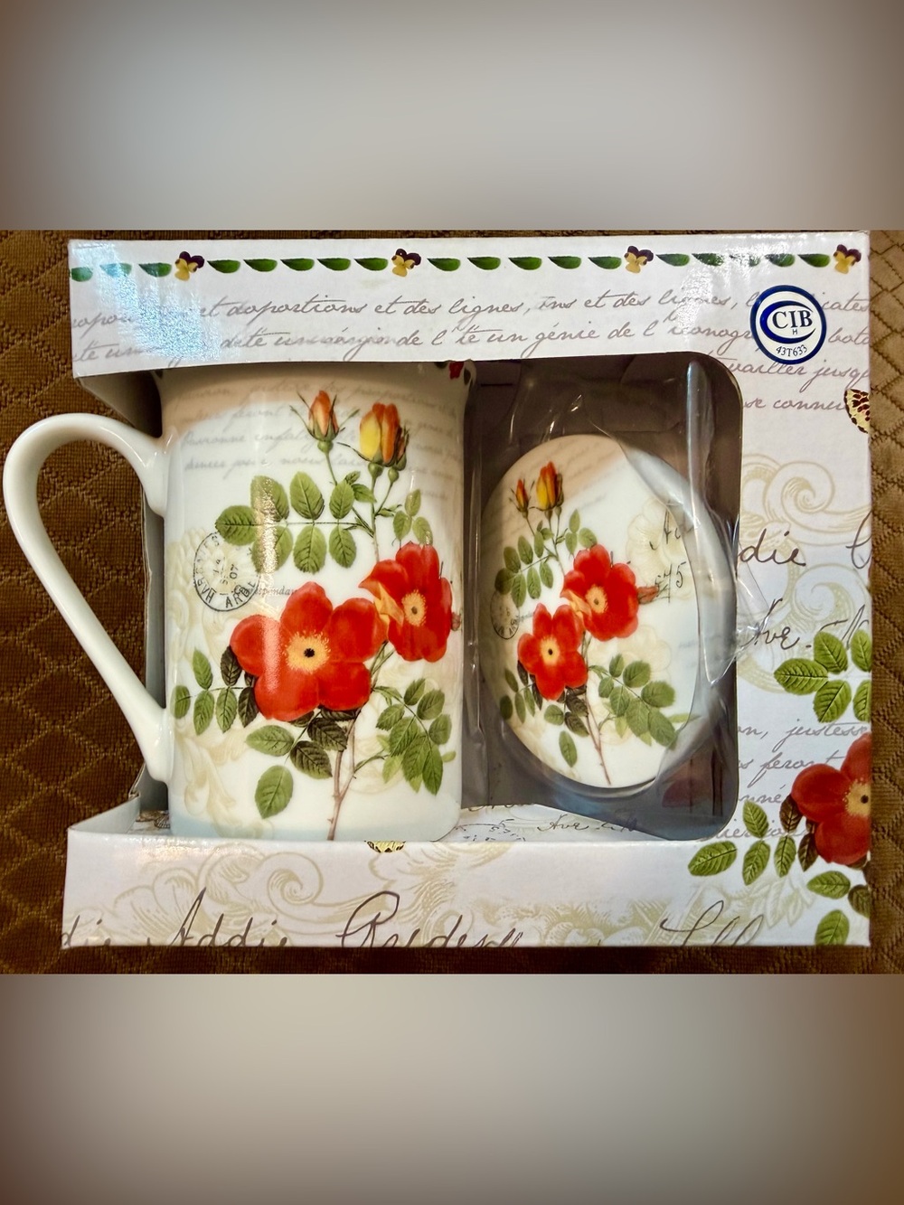 Floral Red Rose Ceramic Mug and Soap Dish Set